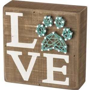 Primitives Box Sign String Art-Pet Love, 5x5 inches, White, Teal